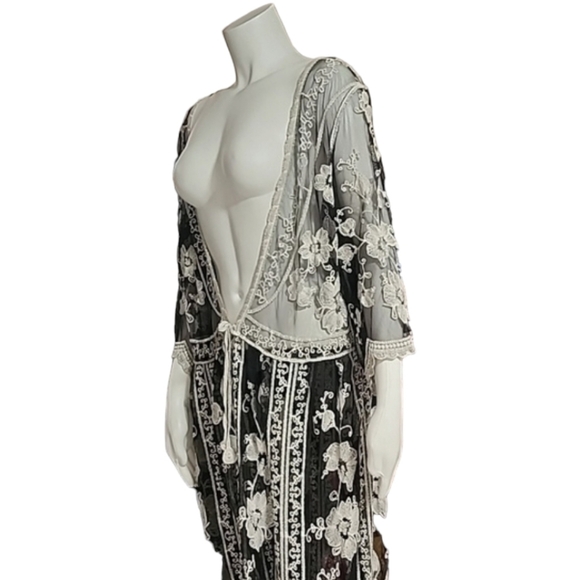 ASHA Gypsy Boho Embroidered Duster L M S Robe Maxi Dress Swim Cover Up Kimono - Picture 4 of 14
